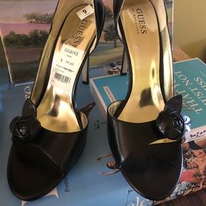 Guess by Marciano Black Leather Jelissa Open-toe Stilettos